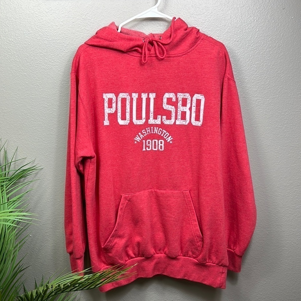 Hoodie Pullover Poulsbo Washington Souvenir Long Sleeve Large Red Pink